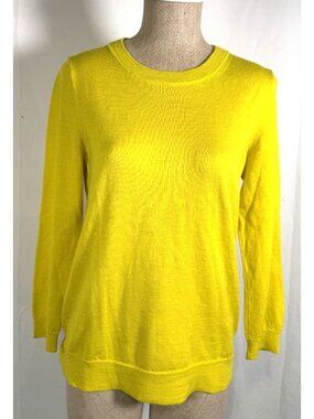 J Crew Merino Wool Pullover Sweater Crewneck Bright Lemon Yellow Women's Sz L